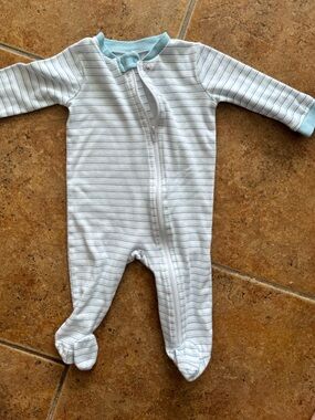 Kyle & Deena Striped Baby Zip Onesie - Light Blue & White